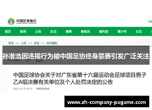 孙准浩因违规行为被中国足协终身禁赛引发广泛关注